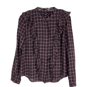 Madewell purple cream wool ruffle plaid button front top small